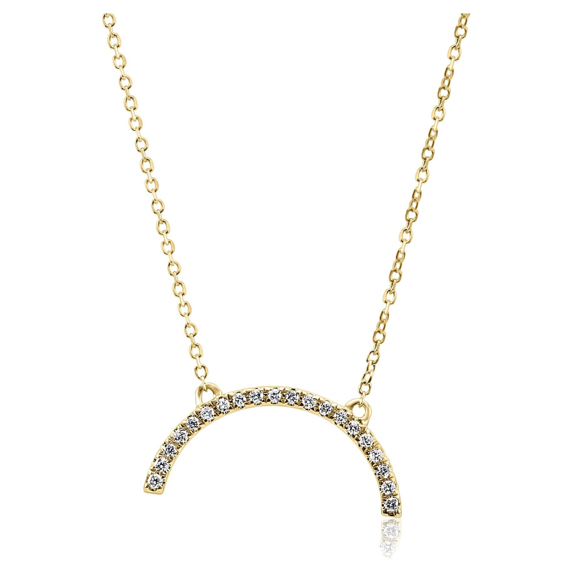 Collier à pendentifs en or jaune 14K avec diamants blancs ronds et chaîne fantaisie 