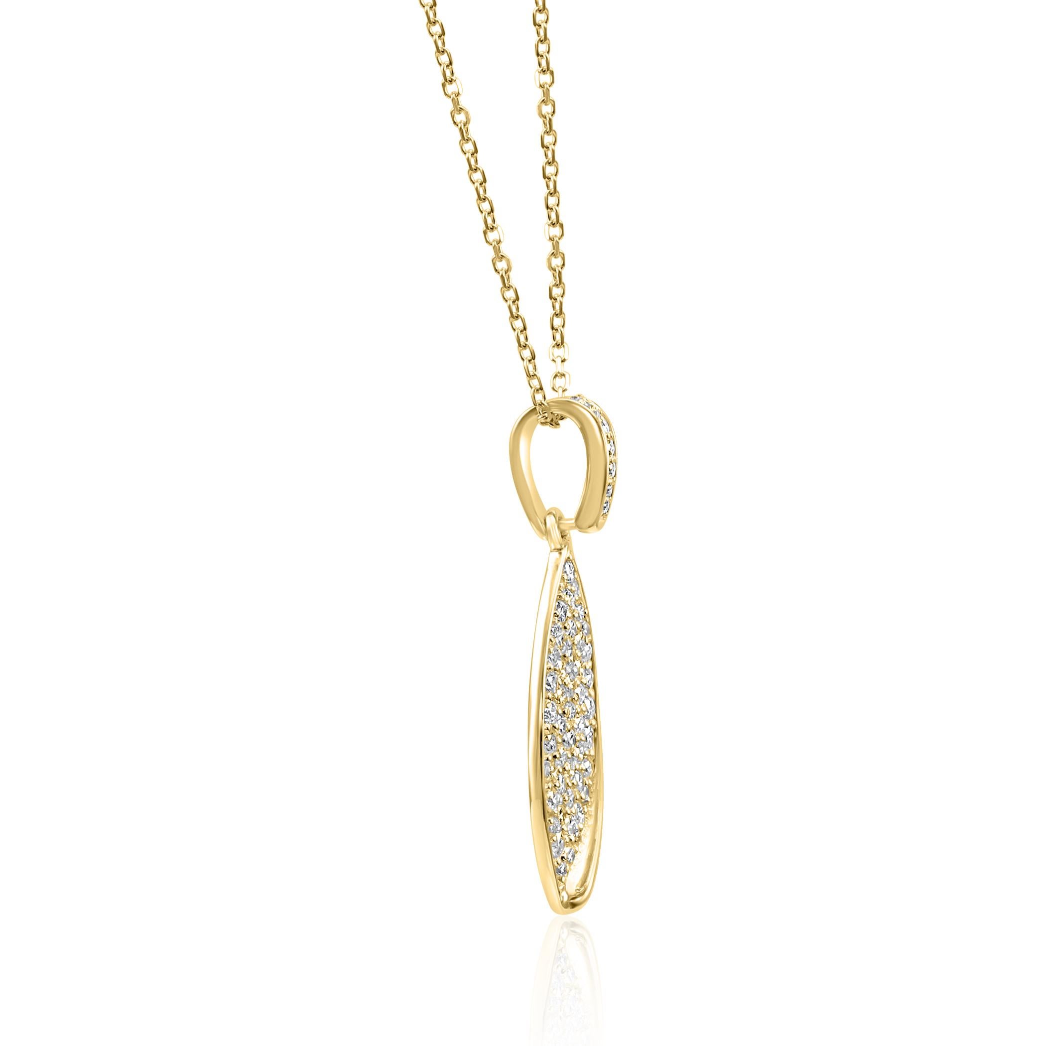 Modern White Diamond Round 14K Yellow Gold Fashion Drop Leaf Pendent Chain Necklace For Sale