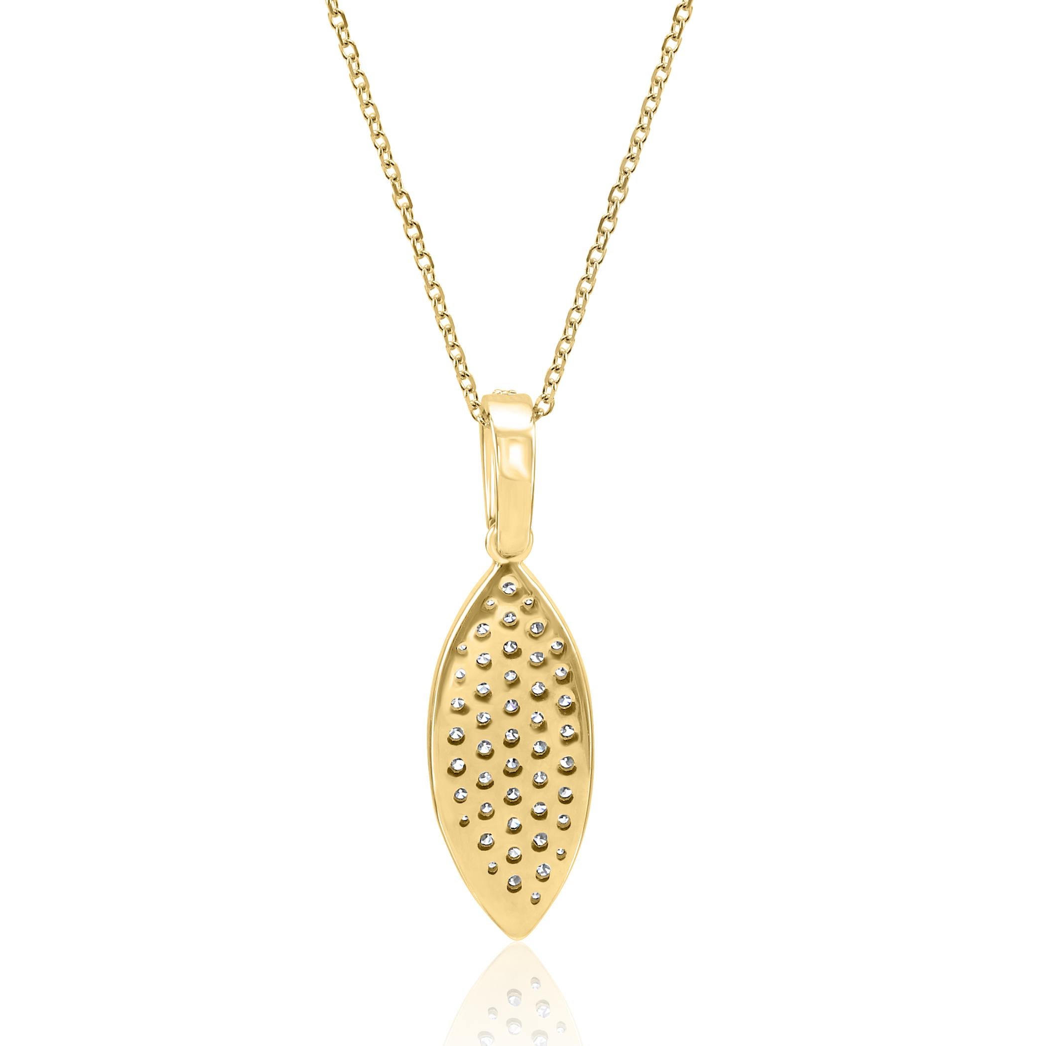 Round Cut White Diamond Round 14K Yellow Gold Fashion Drop Leaf Pendent Chain Necklace For Sale