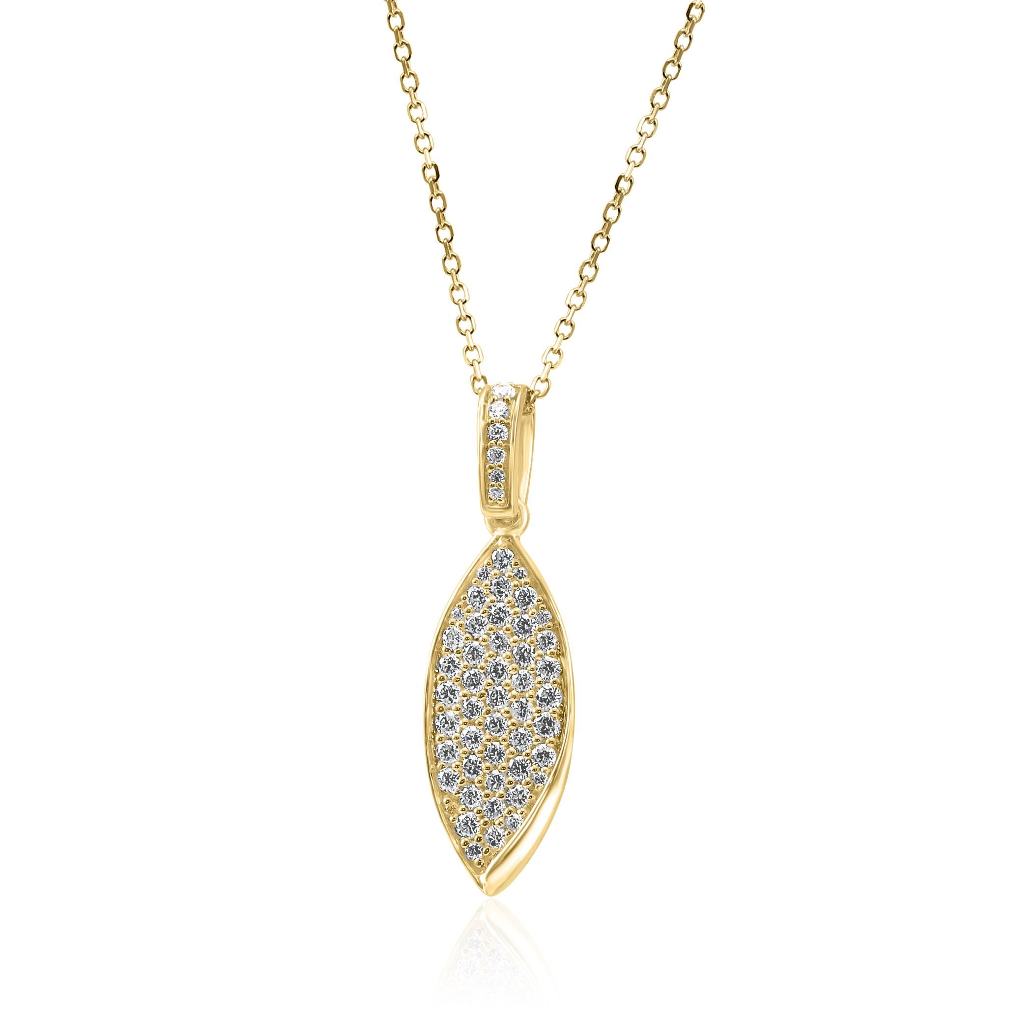 White Diamond Round 14K Yellow Gold Fashion Drop Leaf Pendent Chain Necklace In New Condition For Sale In Sayreville, NJ