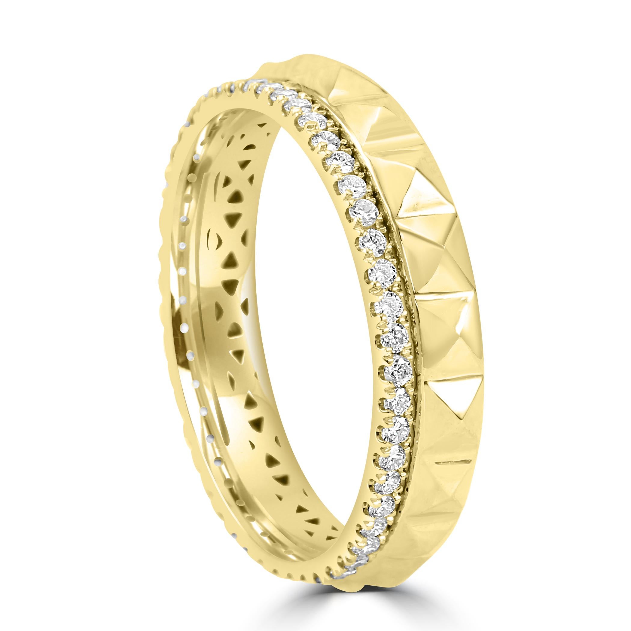 Round Cut White Diamond Round 14K Yellow Gold Engagement Fashion Stackable Eternity Ring For Sale