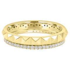Bague de fiançailles et d'éternité empilable à la mode en or jaune 14 carats avec diamants blancs ronds