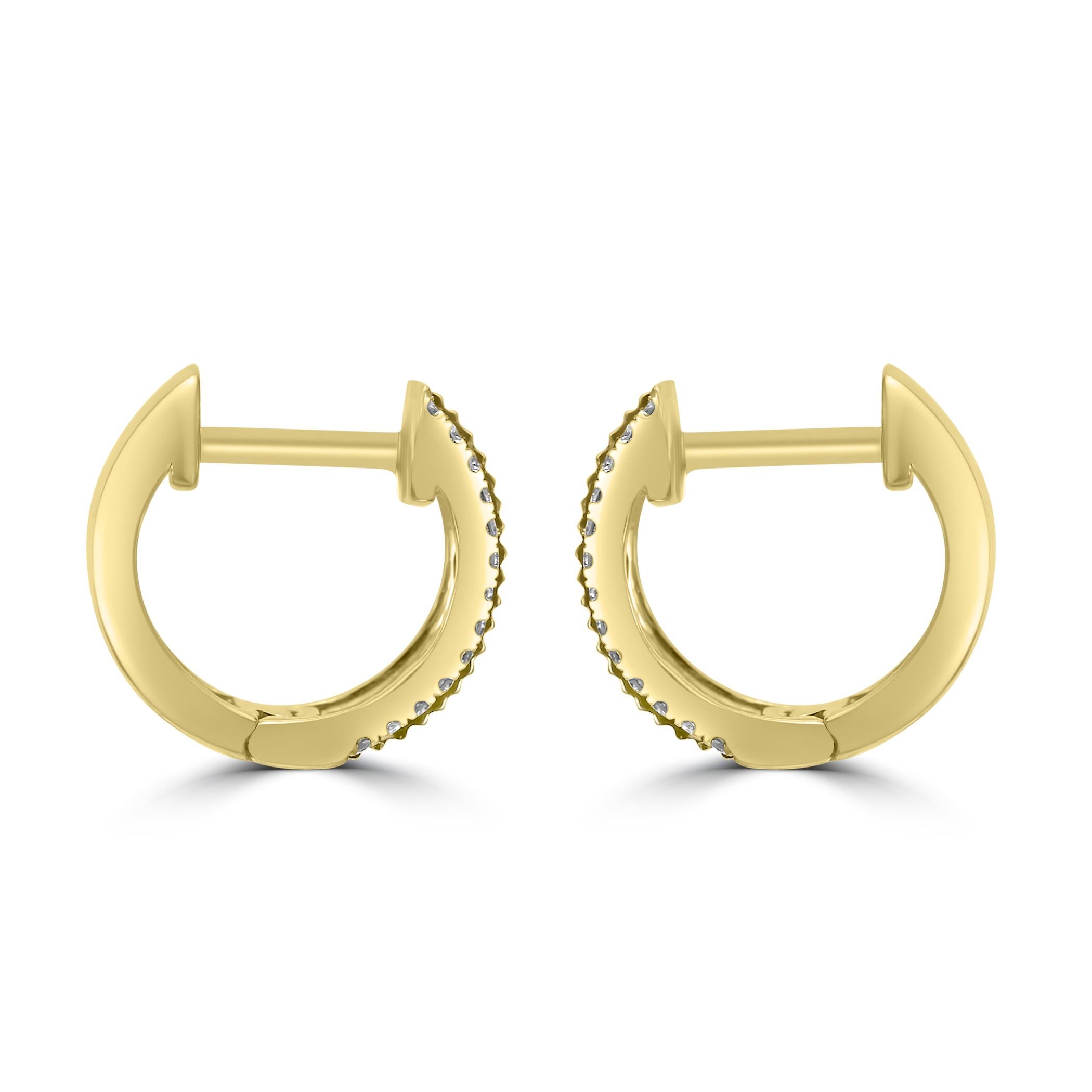 Modern White Diamond Round 14K Yellow Gold Fashion Huggie Hoops Dangling earrings For Sale