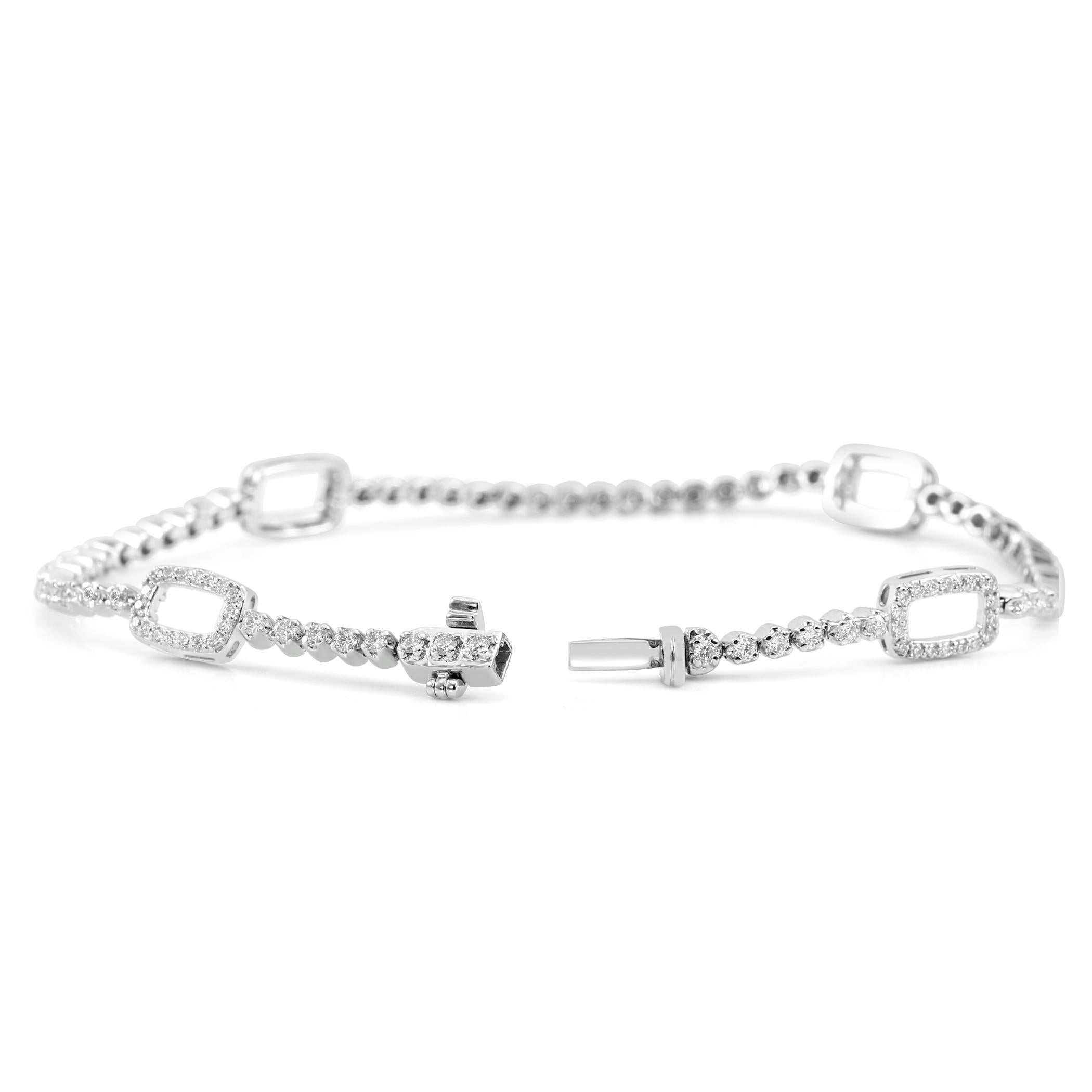 White Diamond Round 1.5 Carats 18K White Gold Fancy Fashion Tennis Bracelet  In New Condition For Sale In Sayreville, NJ