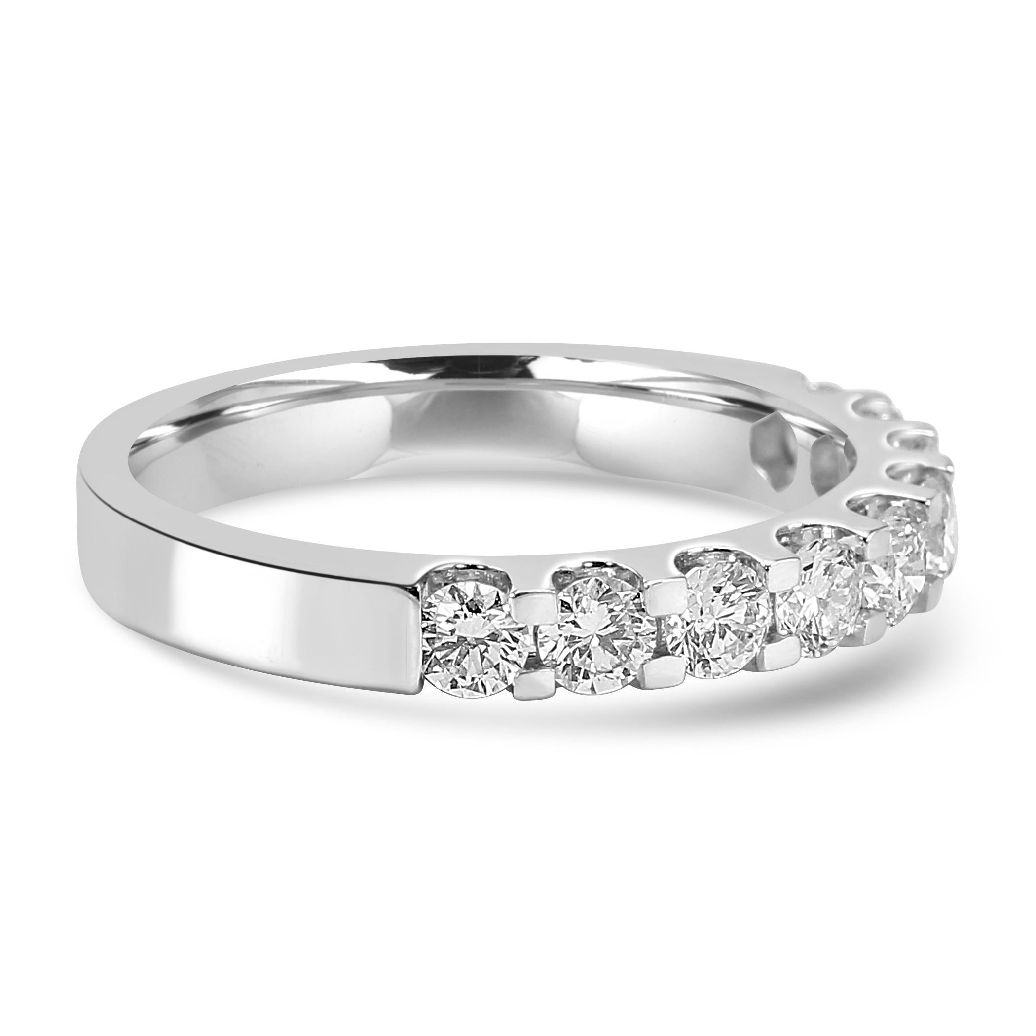 Modern White Diamond Round 18 Karat White Gold 9-Stone Engagement Band Fashion Ring For Sale