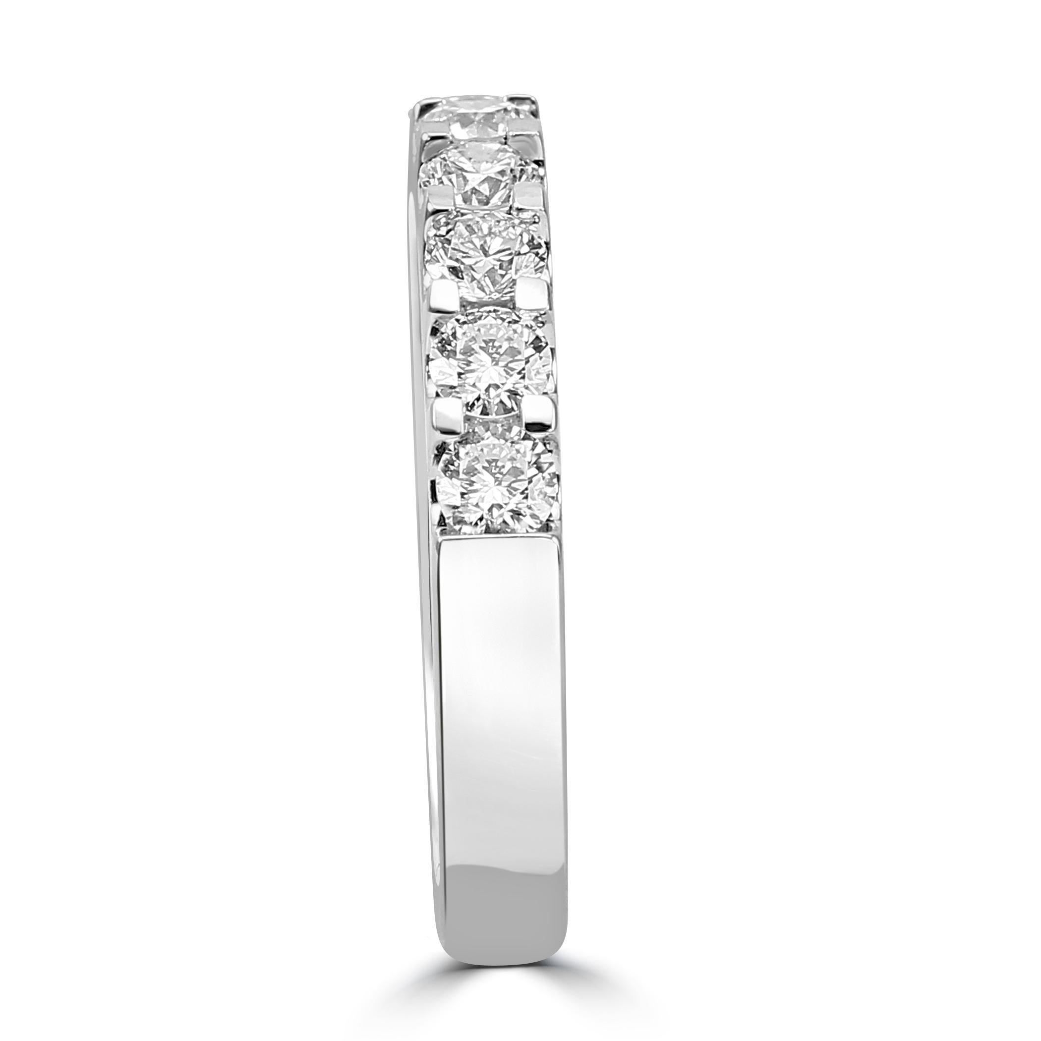 Women's or Men's White Diamond Round 18 Karat White Gold 9-Stone Engagement Band Fashion Ring For Sale