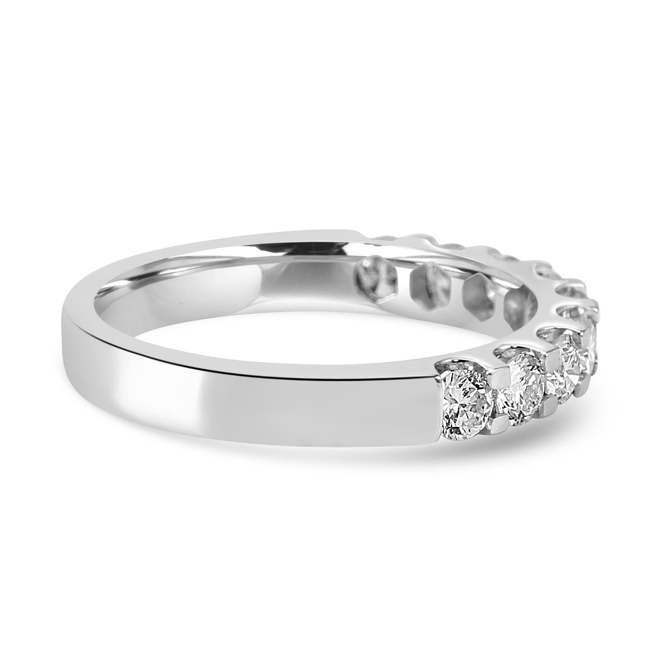 White Diamond Round 18 Karat White Gold 9-Stone Engagement Band Fashion Ring For Sale 1