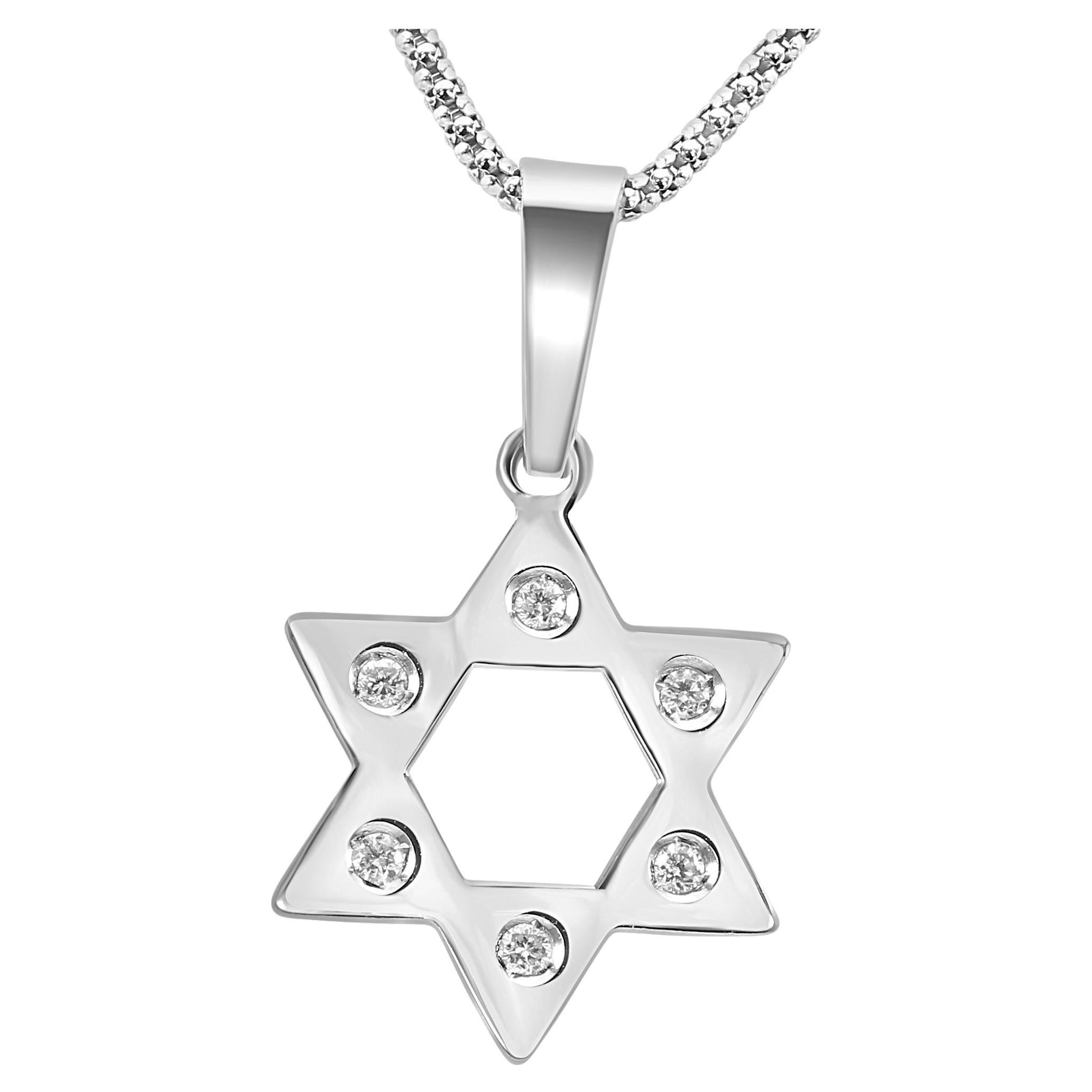 White Diamond Round 18 Karat White Gold "Star Of David" Fancy Fashion Pendent For Sale