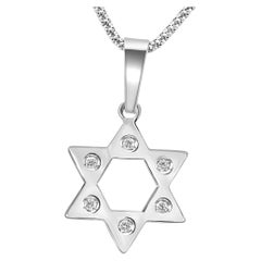 Diamante bianco rotondo in oro bianco 18 carati "Star Of David", ciondolo di moda di fantasia