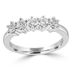 White Diamond Round 18 Karat Gold 5 Stone Engagement Cocktail Fashion Band Ring