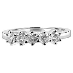 Bague de fiançailles de cocktail à la mode en or 18 carats avec diamants blancs ronds et 5 pierres