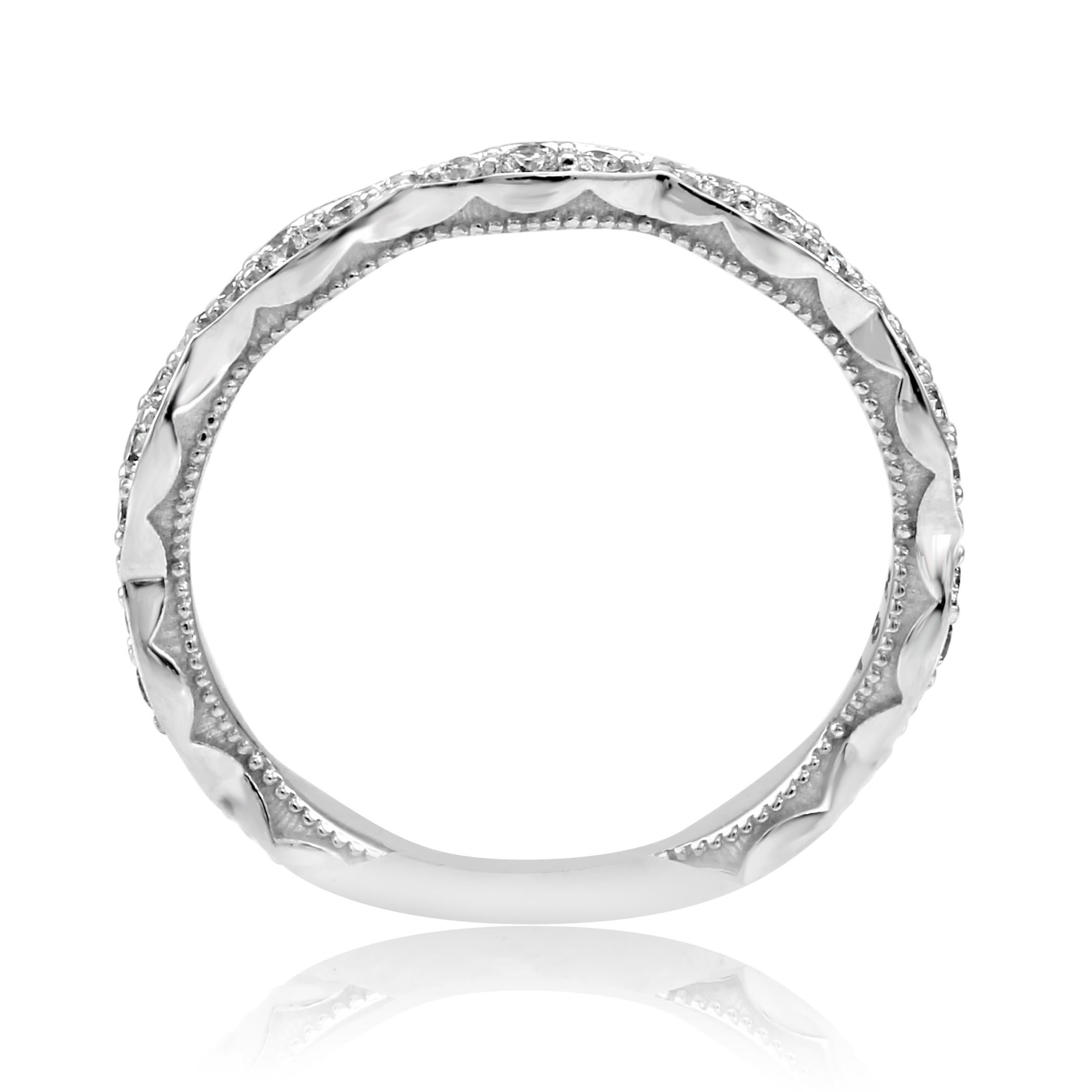 White Diamond Round 18 Karat White Gold Engagement Fashion Eternity Band Ring In Excellent Condition In NEW YORK, NY