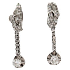 Vintage White Diamond Round 1950's Dangle Earrings in 18K White Gold