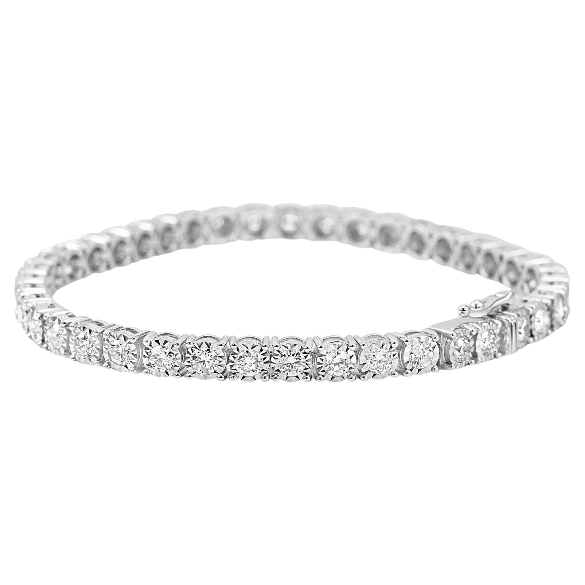 White Diamond Round 3.97 Carat 14 Karat White Gold Fashion Tennis Bracelet