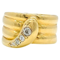White Diamond Round 5 Stone Snake Ring in 18K Yellow Gold
