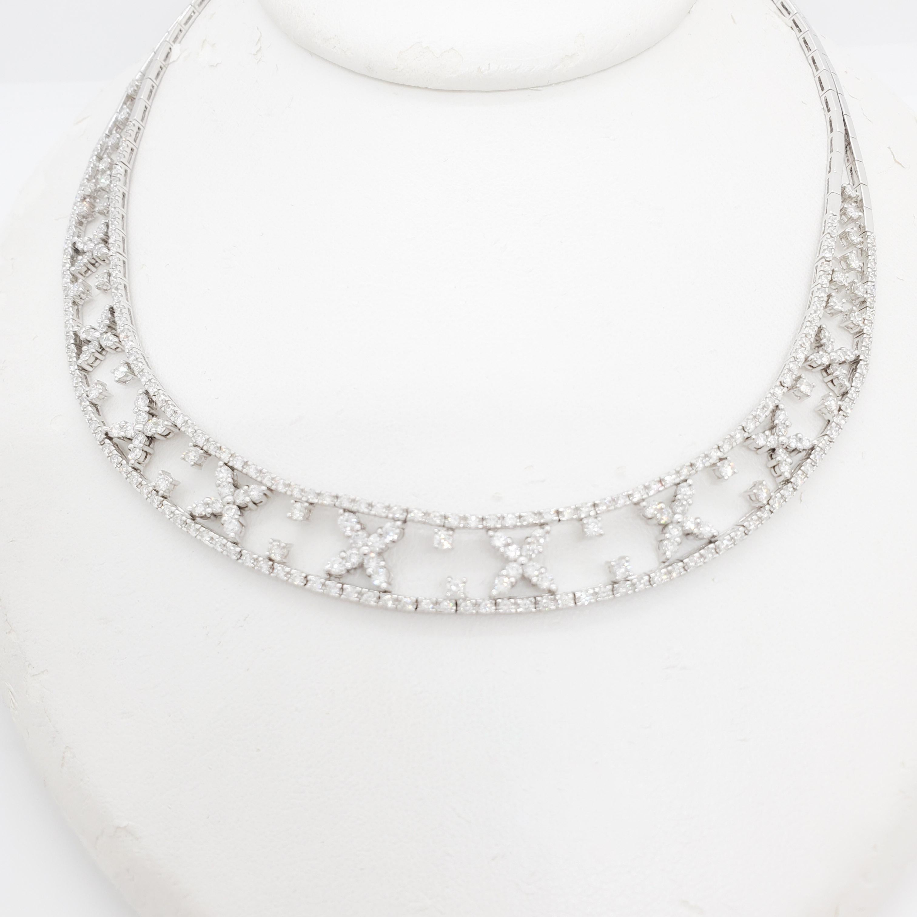 Gorgeous 3.50 ct. of good quality, white, and bright diamond rounds and marquise shapes.  Handmade in 18k white gold.  Length of this necklace is 16.5
