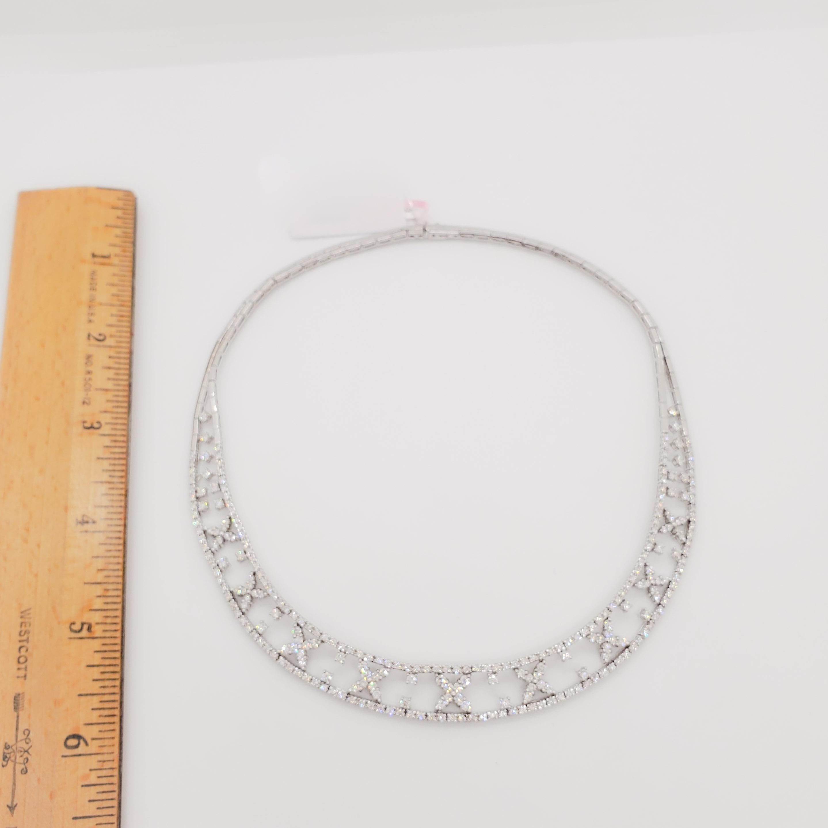 White Diamond Round and Marquise Necklace in 18k White Gold For Sale 1
