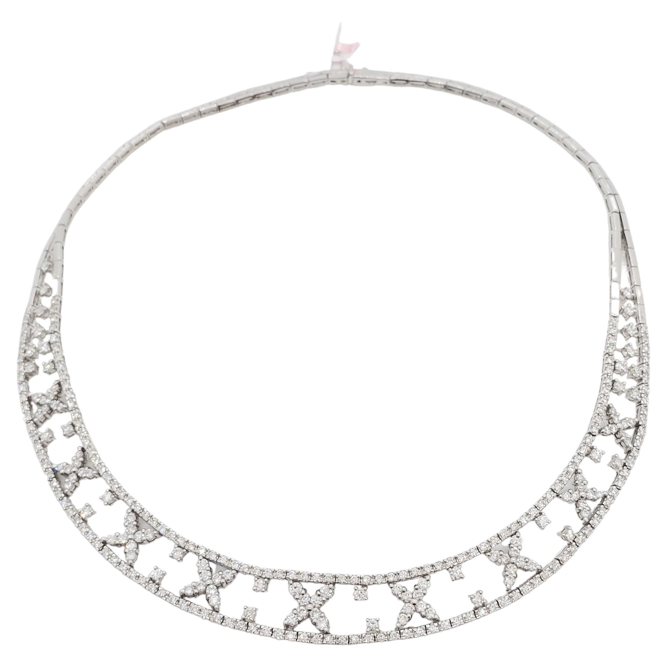 White Diamond Round and Marquise Necklace in 18k White Gold For Sale