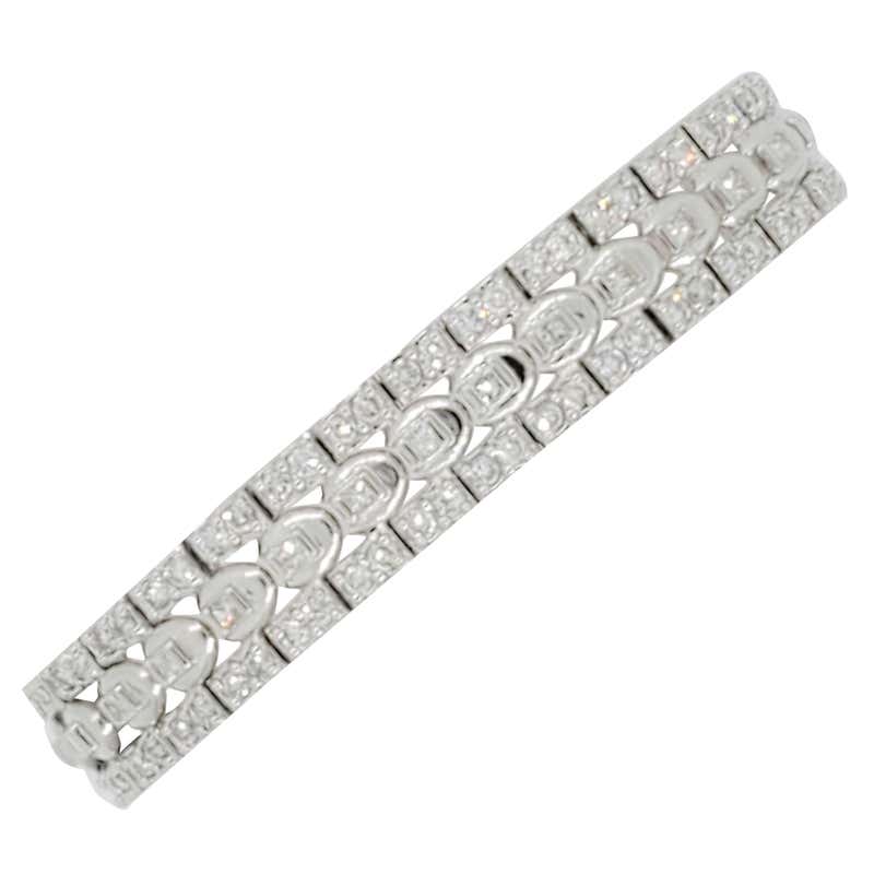 Diamond Platinum Block Bracelet For Sale at 1stDibs