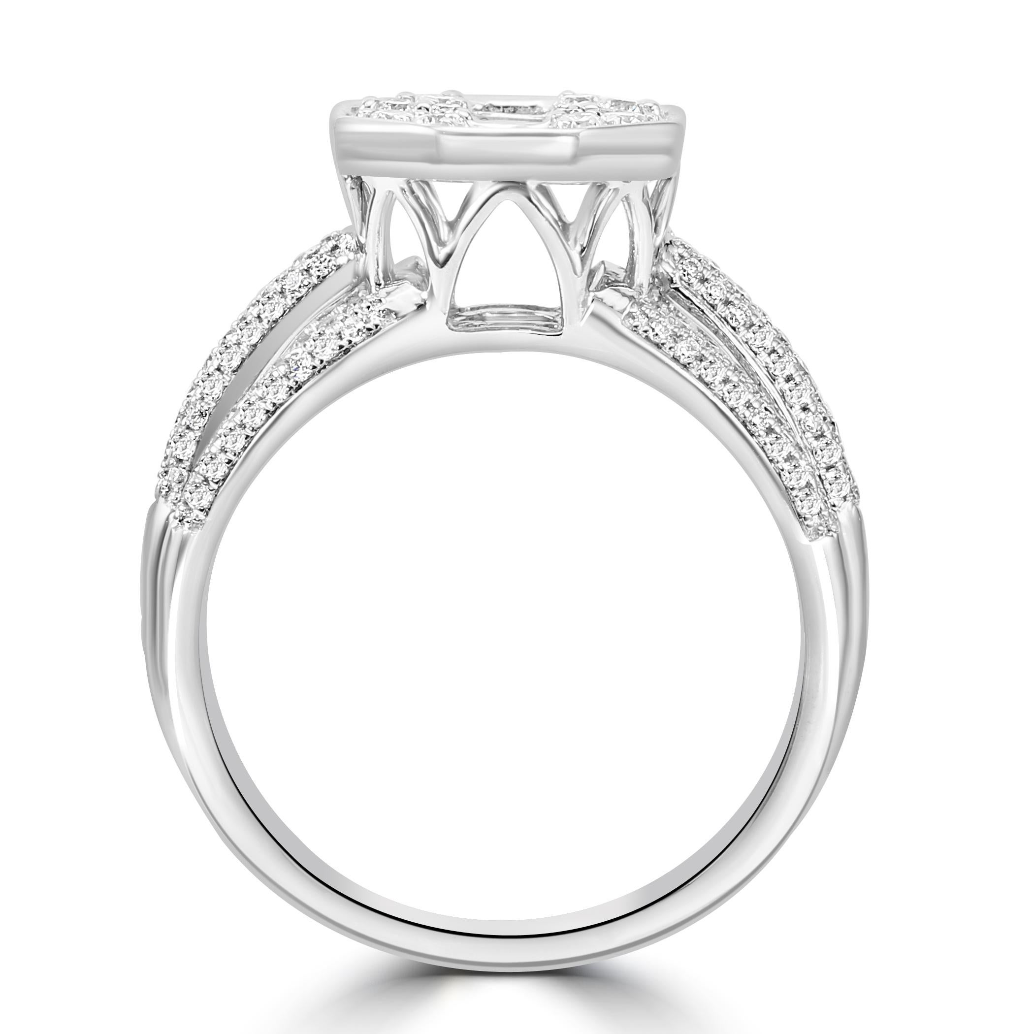 Baguette Cut White Diamond Round & Baguette 14 Karat White Gold Fashion Engagement Band Ring For Sale