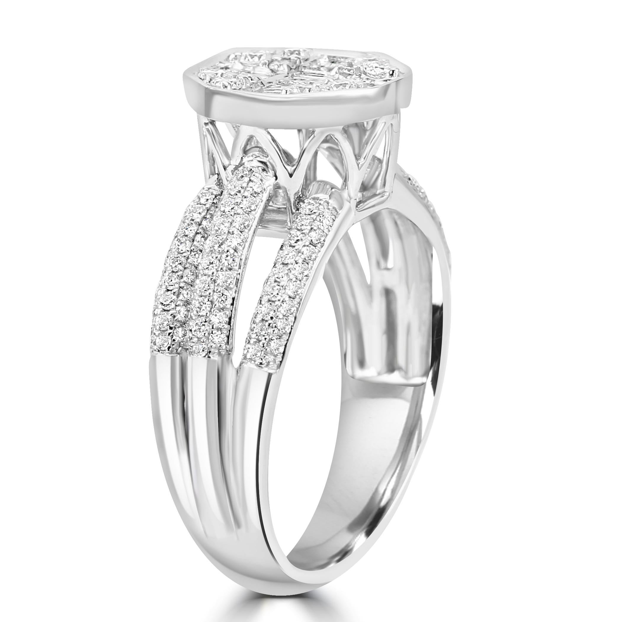 White Diamond Round & Baguette 14 Karat White Gold Fashion Engagement Band Ring In New Condition For Sale In New York, NY