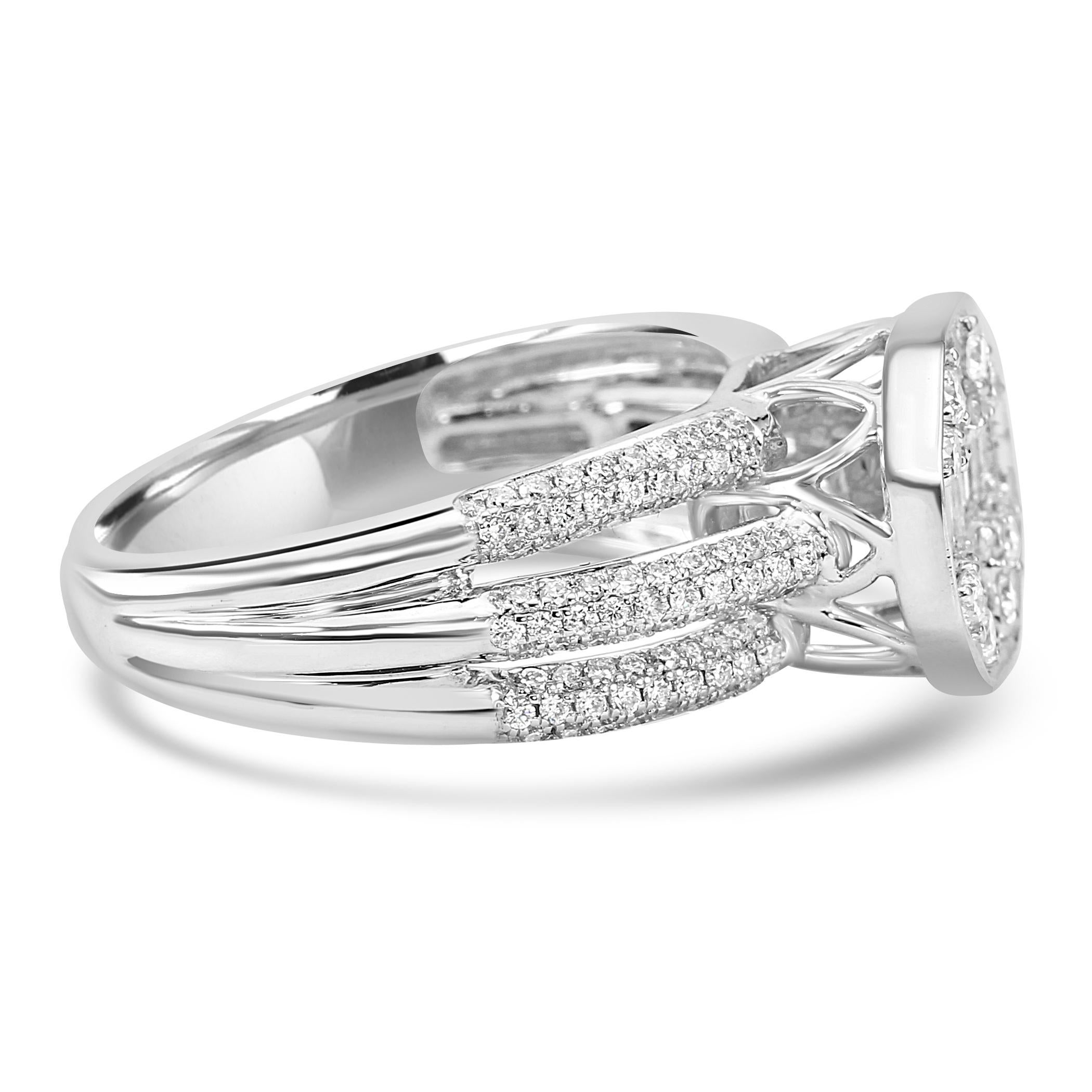 White Diamond Round & Baguette 14 Karat White Gold Fashion Engagement Band Ring For Sale 1