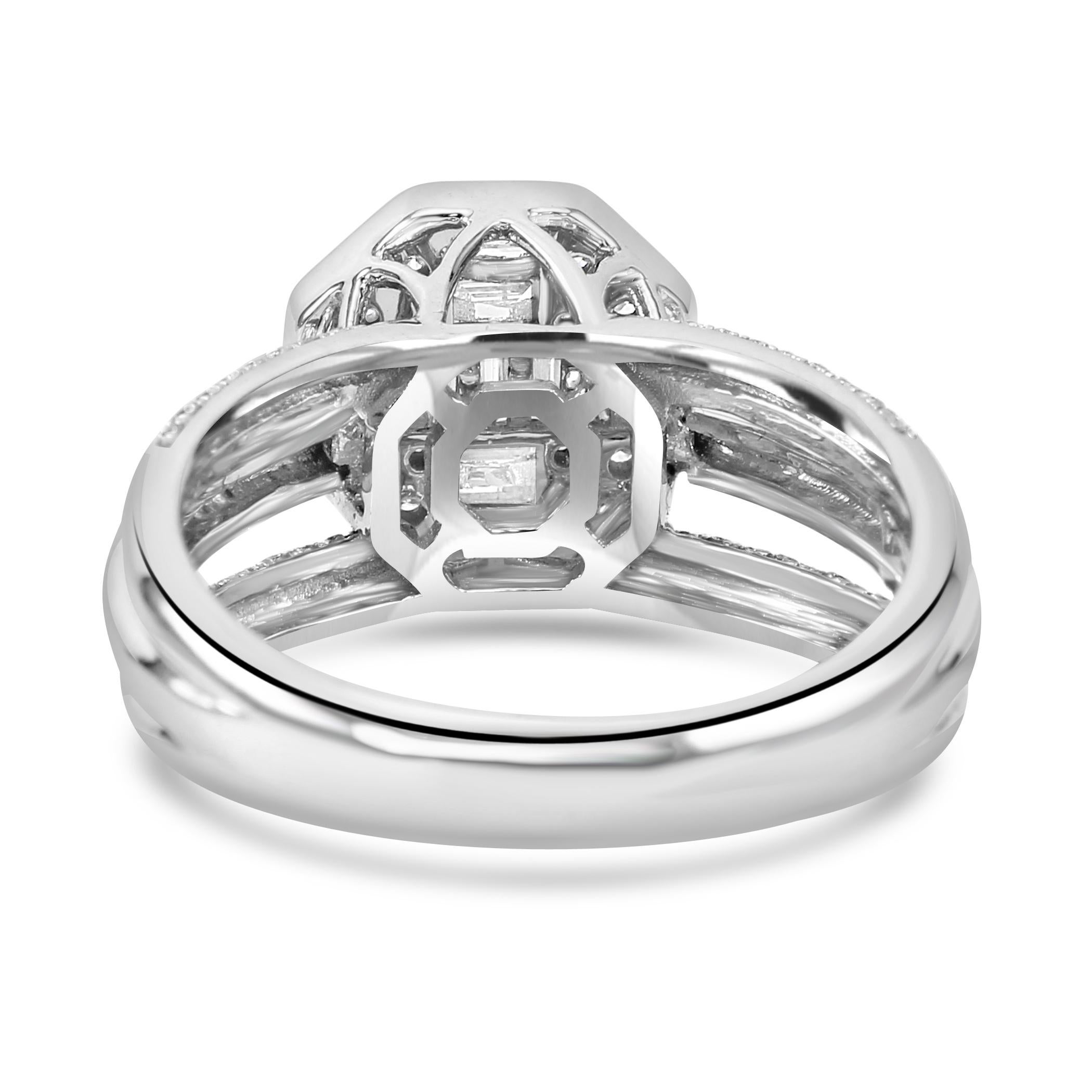 White Diamond Round & Baguette 14 Karat White Gold Fashion Engagement Band Ring For Sale 2