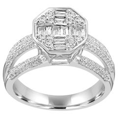 White Diamond Round & Baguette 14 Karat White Gold Fashion Engagement Band Ring