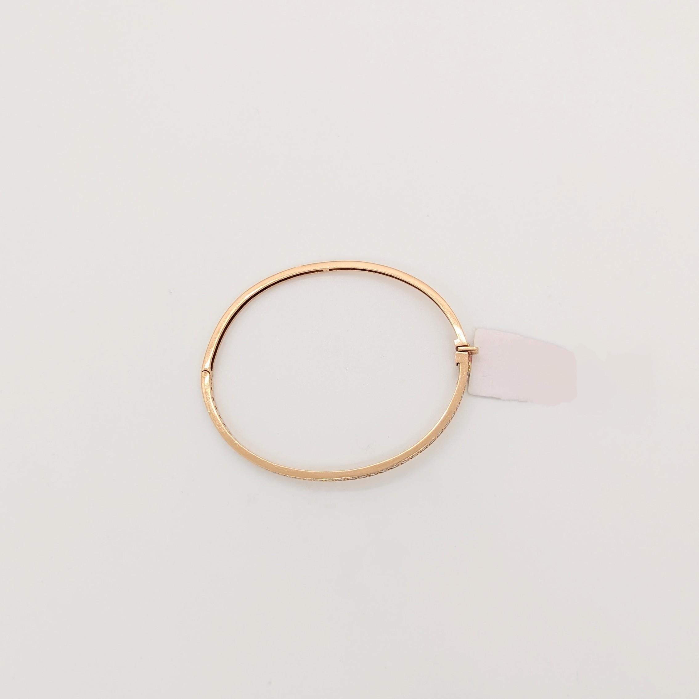 Round Cut White Diamond Round Bangle in 14K Rose Gold For Sale