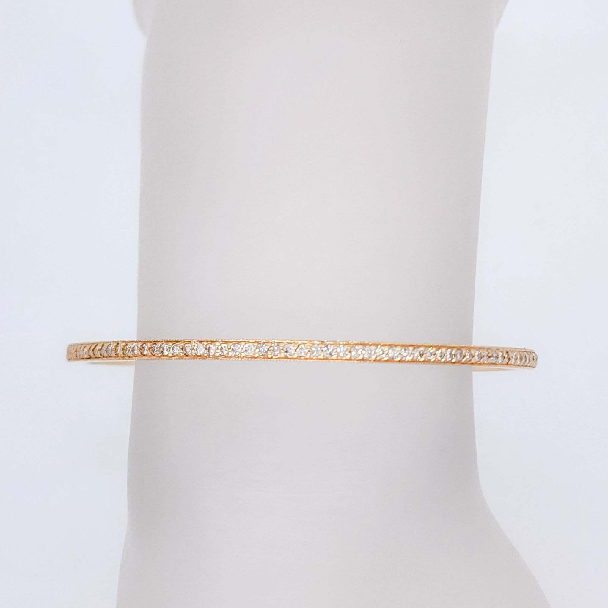 Bracelet jonc rond en or rose 14k avec diamants blancs Neuf - En vente à Los Angeles, CA