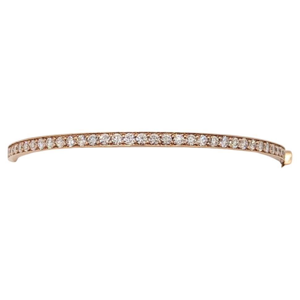 White Diamond Round Bangle in 14K Rose Gold For Sale