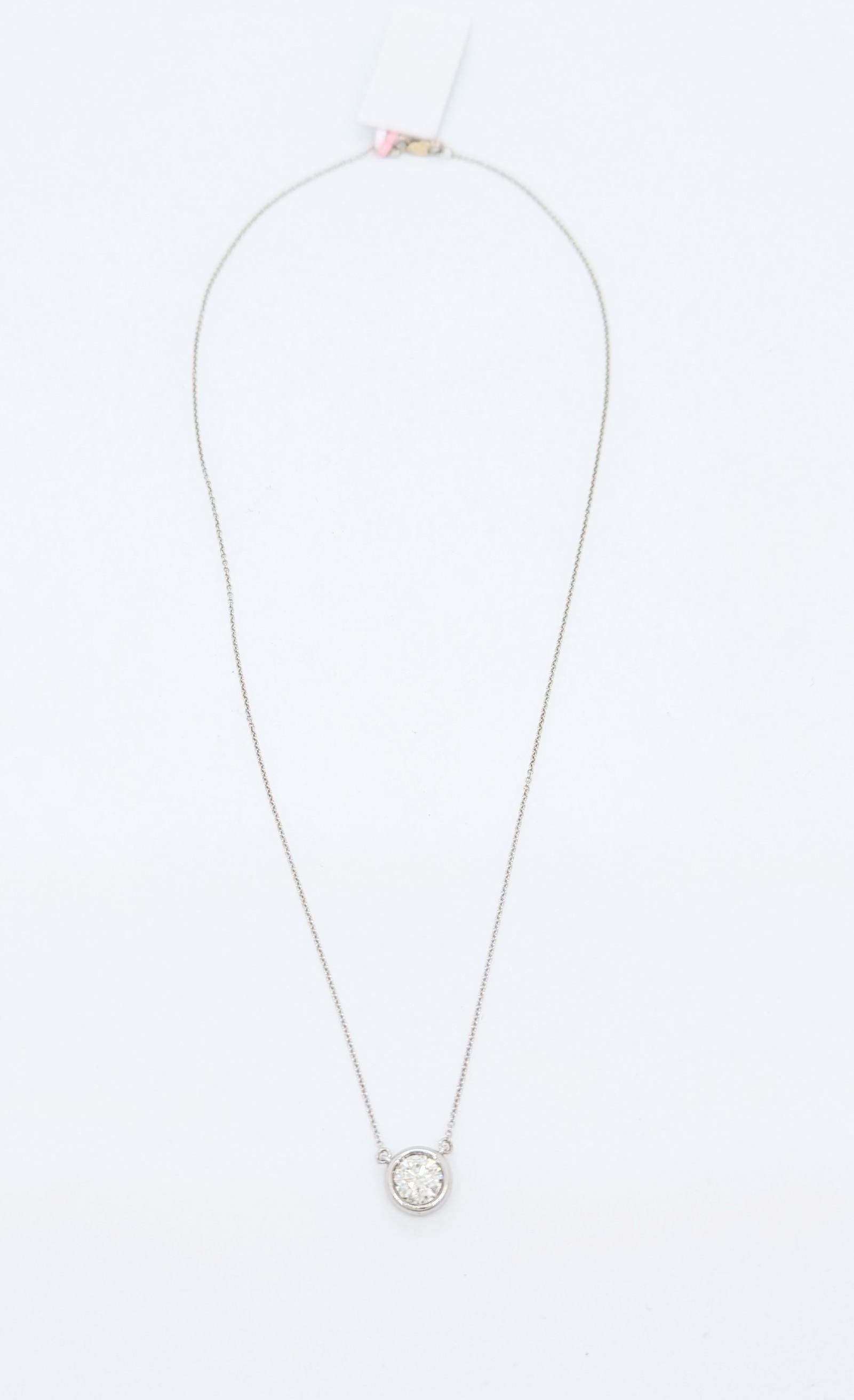 Women's or Men's White Diamond Round Bezel Pendant Necklace in 14K White Gold For Sale