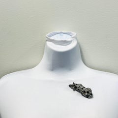 White Diamond Round & Black Enamel Panther Brooch in 18K White Gold & Rhodium