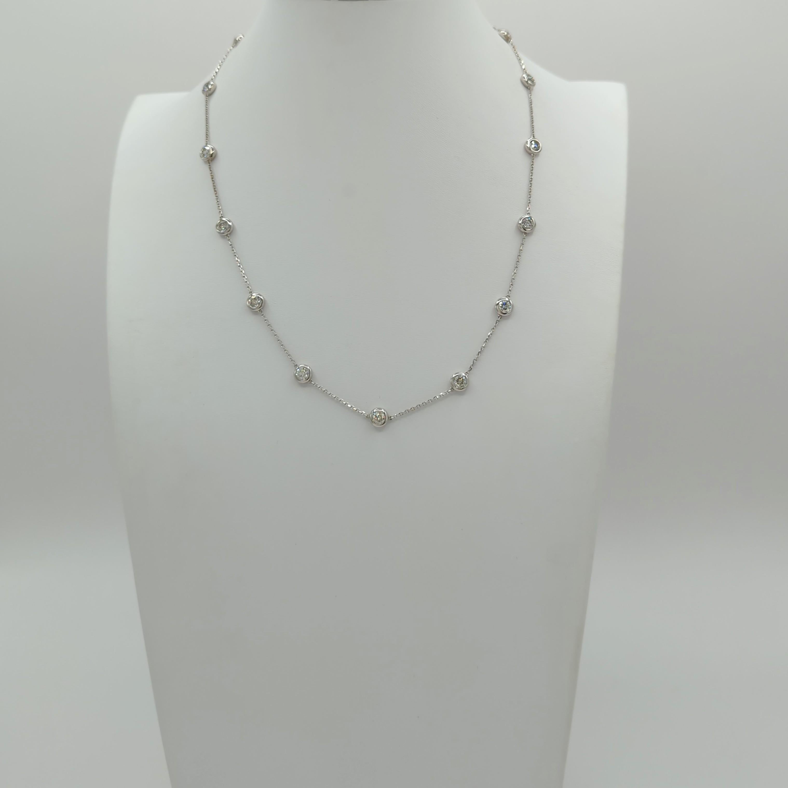 Women's or Men's White Diamond Round Chain Necklace in 14K White Gold For Sale