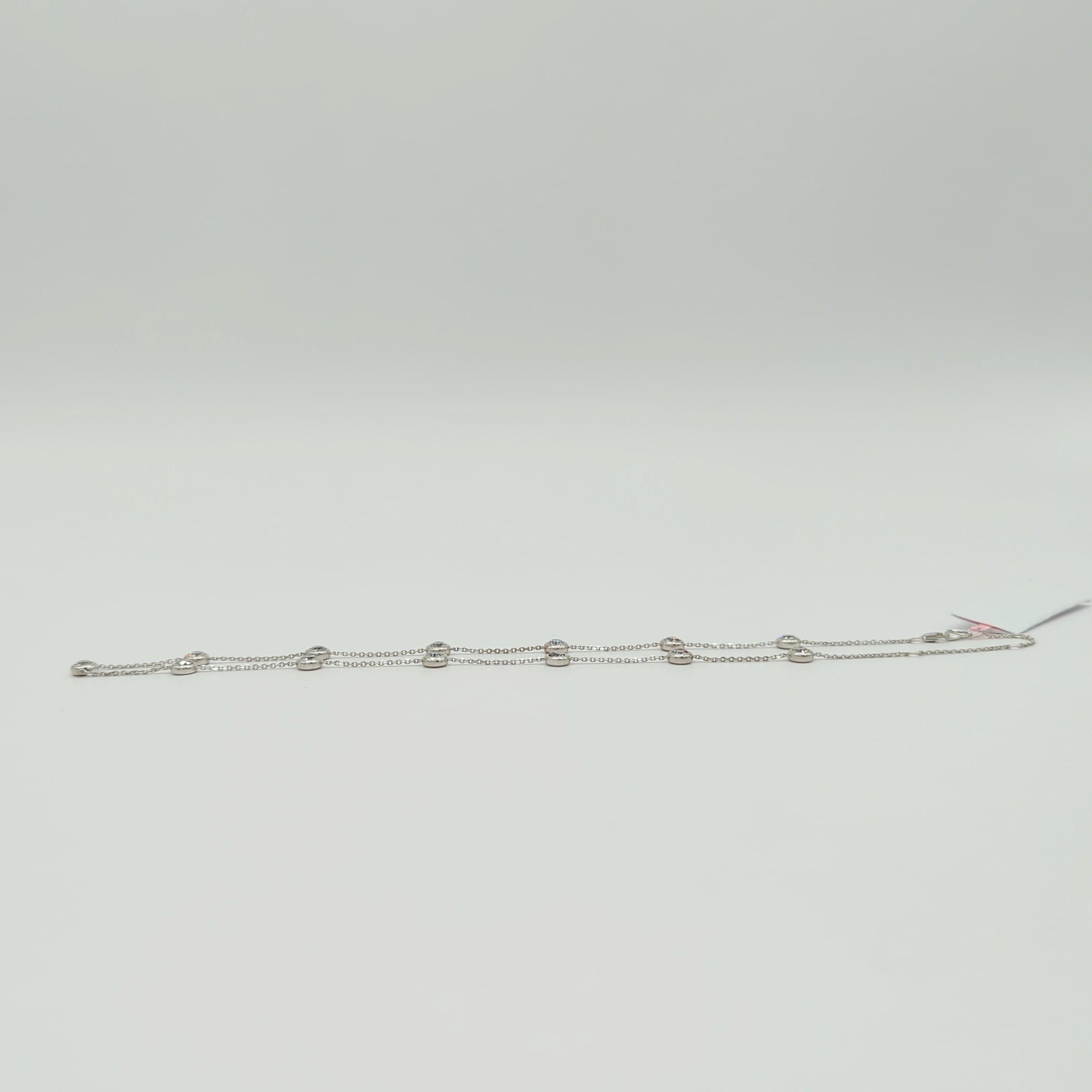 White Diamond Round Chain Necklace in 14K White Gold For Sale 1