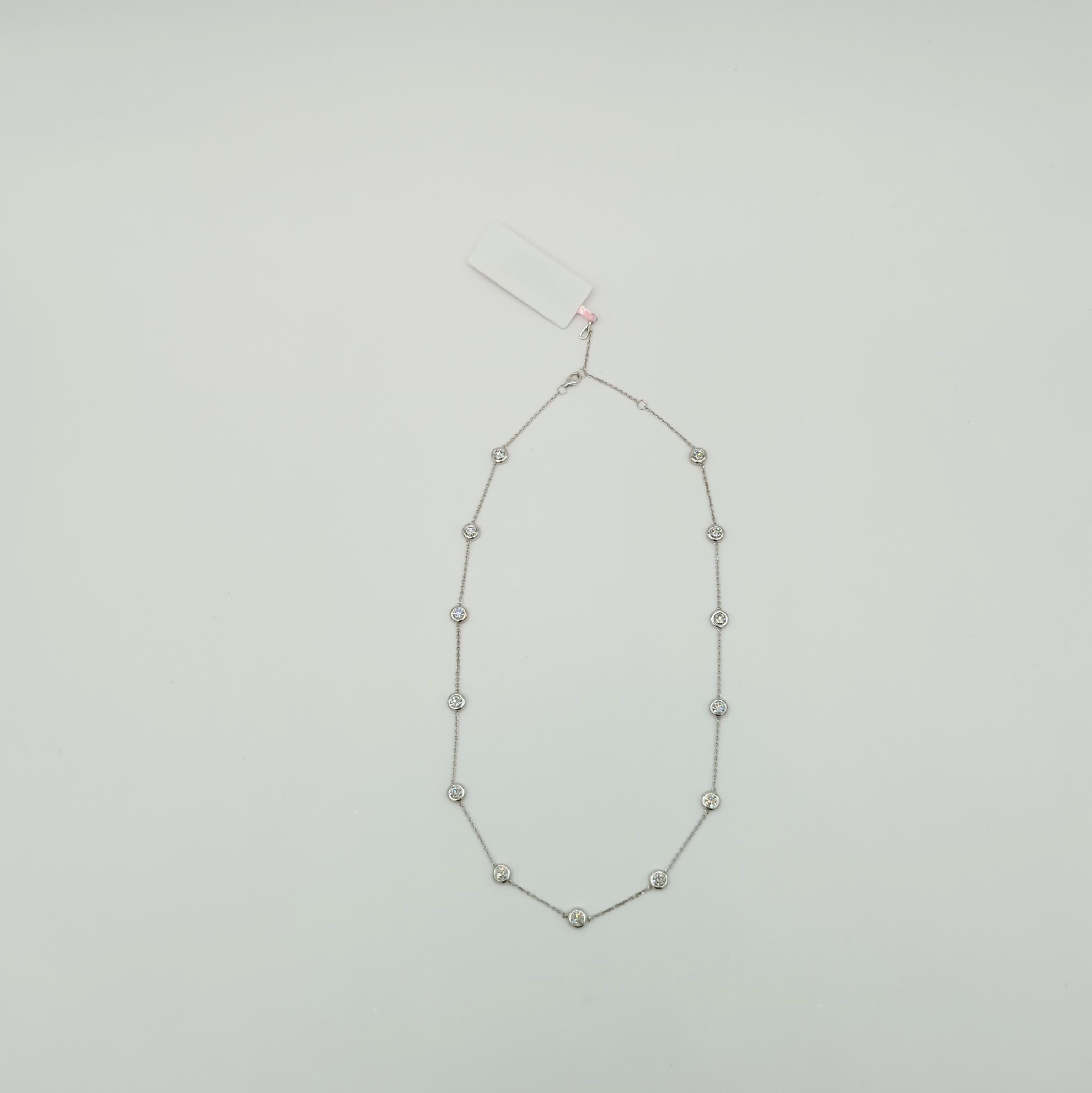 White Diamond Round Chain Necklace in 14K White Gold For Sale 2