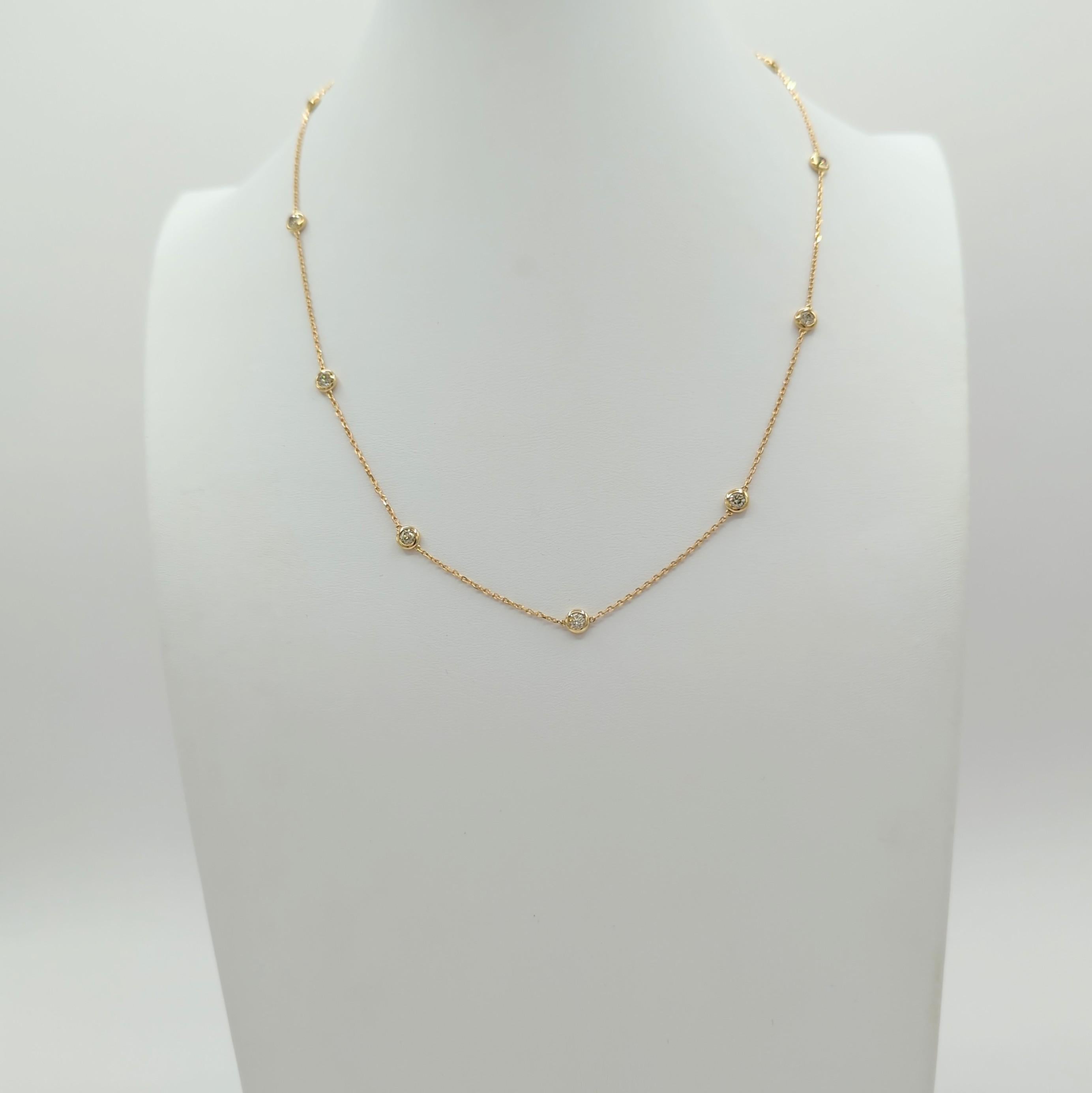 Women's or Men's White Diamond Round Chain Necklace in 14K Yellow Gold For Sale