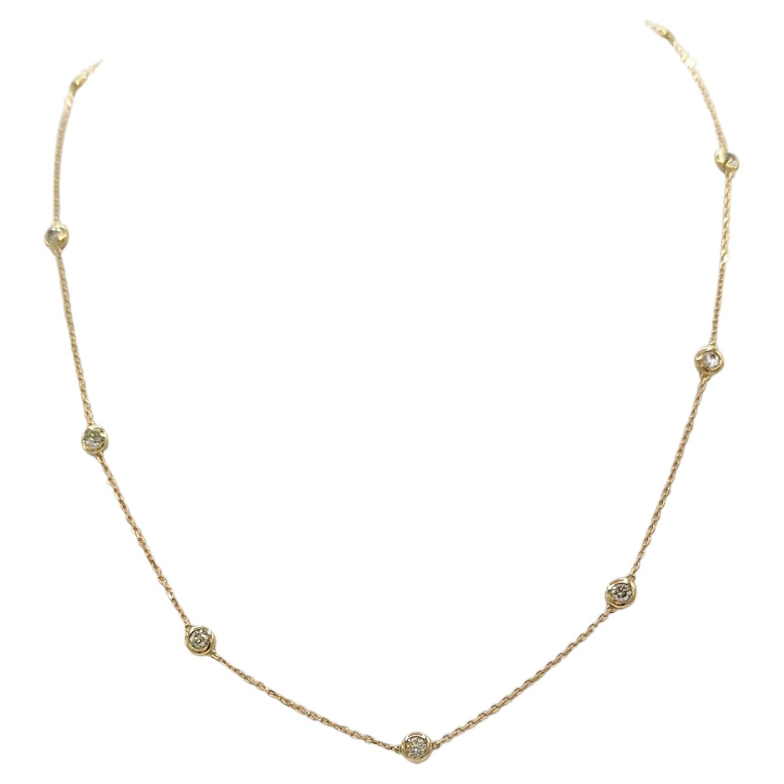 White Diamond Round Chain Necklace in 14K Yellow Gold For Sale