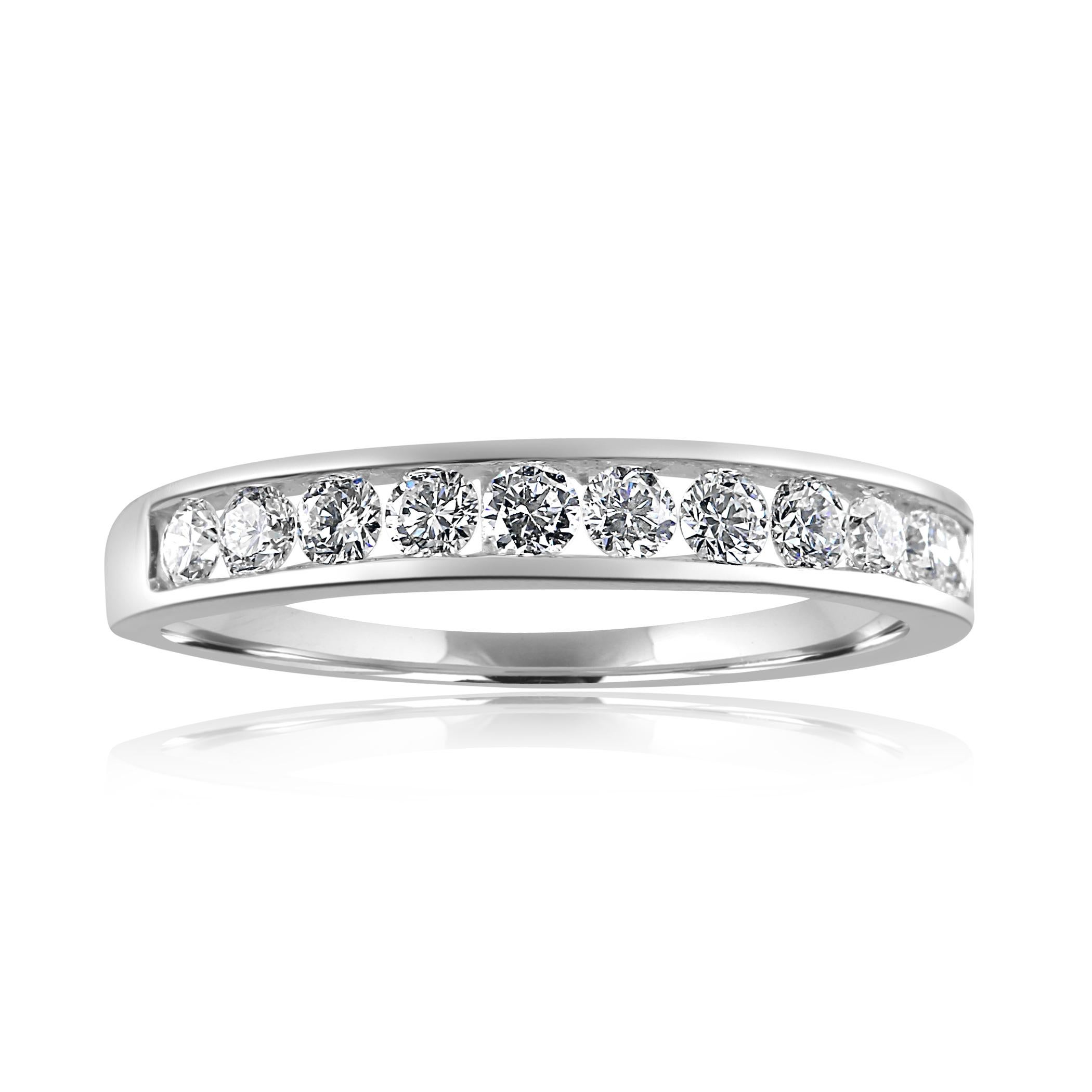 A True Classic 11 White Diamond Rounds GH Color VS-SI Clarity 0.50 Carat Channel set in 14k White gold Fashion Cocktail Band Ring.

Style available in different price ranges. Prices are based on your selection of 4C's Cut, Color, Carat, Clarity.