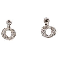 White Diamond Round Clip Dangle Earrings in Platinum