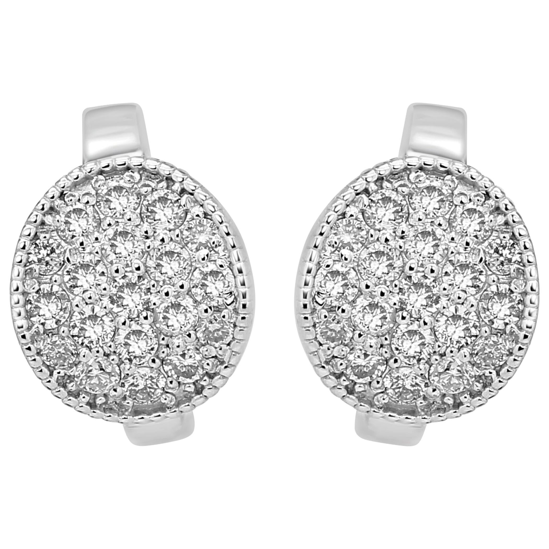 White Diamond Round Clip-On Fashion Dangle Earrings