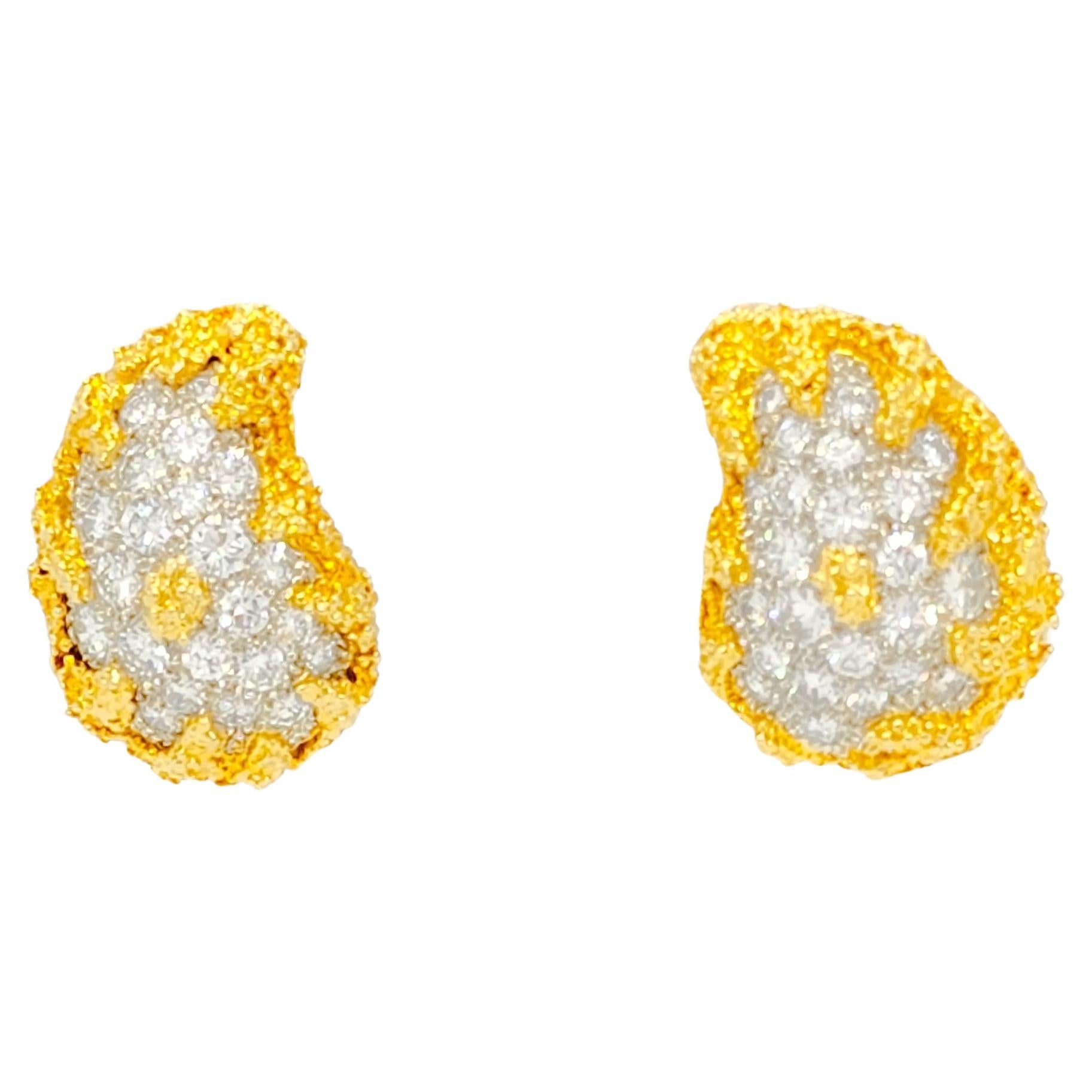 Florentine Diamond French Clip Earrings in 18k Yellow and White Gold