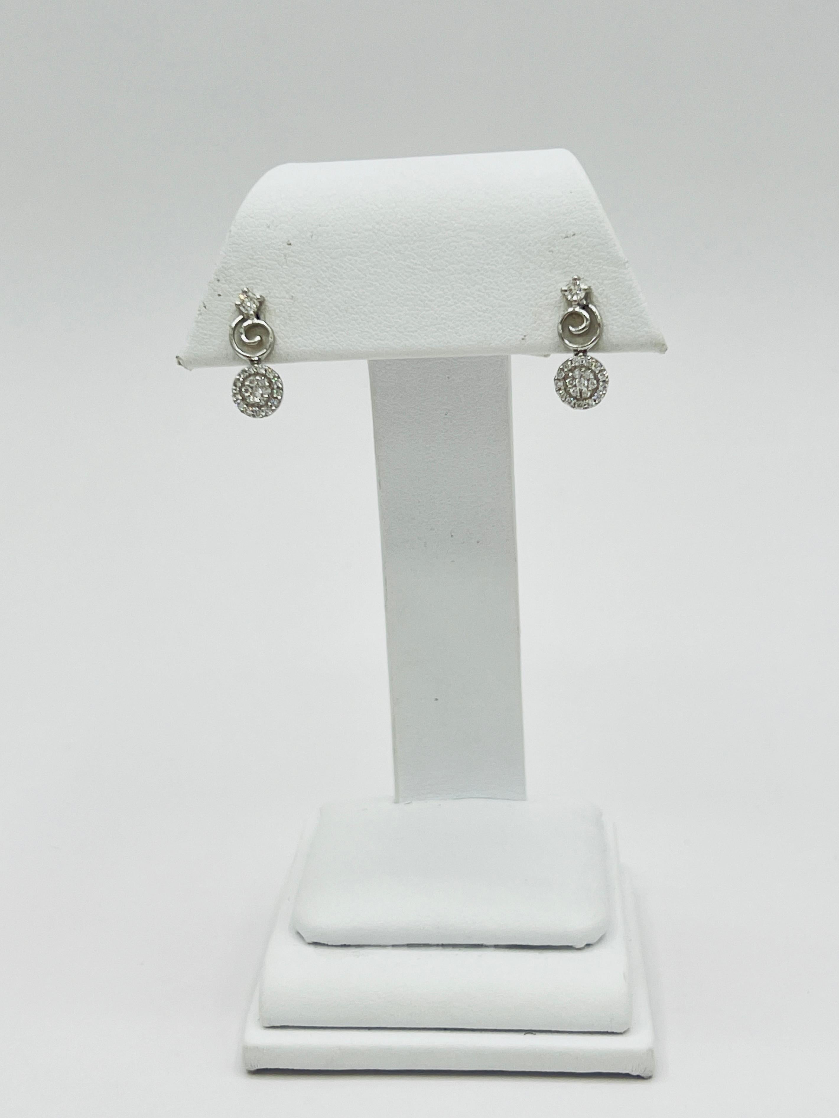 Women's or Men's White Diamond Round Cluster Dangle Earrings in Platinum For Sale