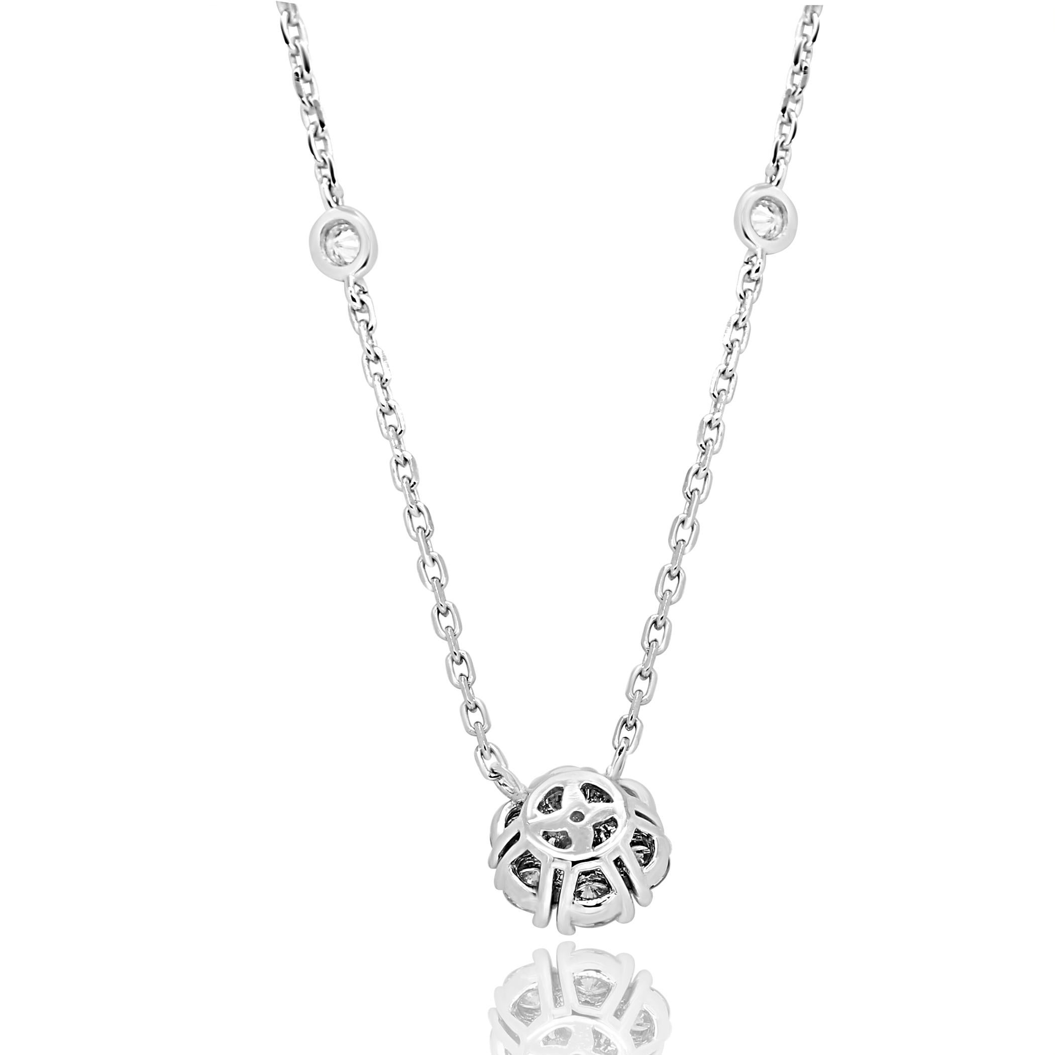 Modern White Diamond Round Cluster Pendant Diamond by Yard Chain Drop Necklace