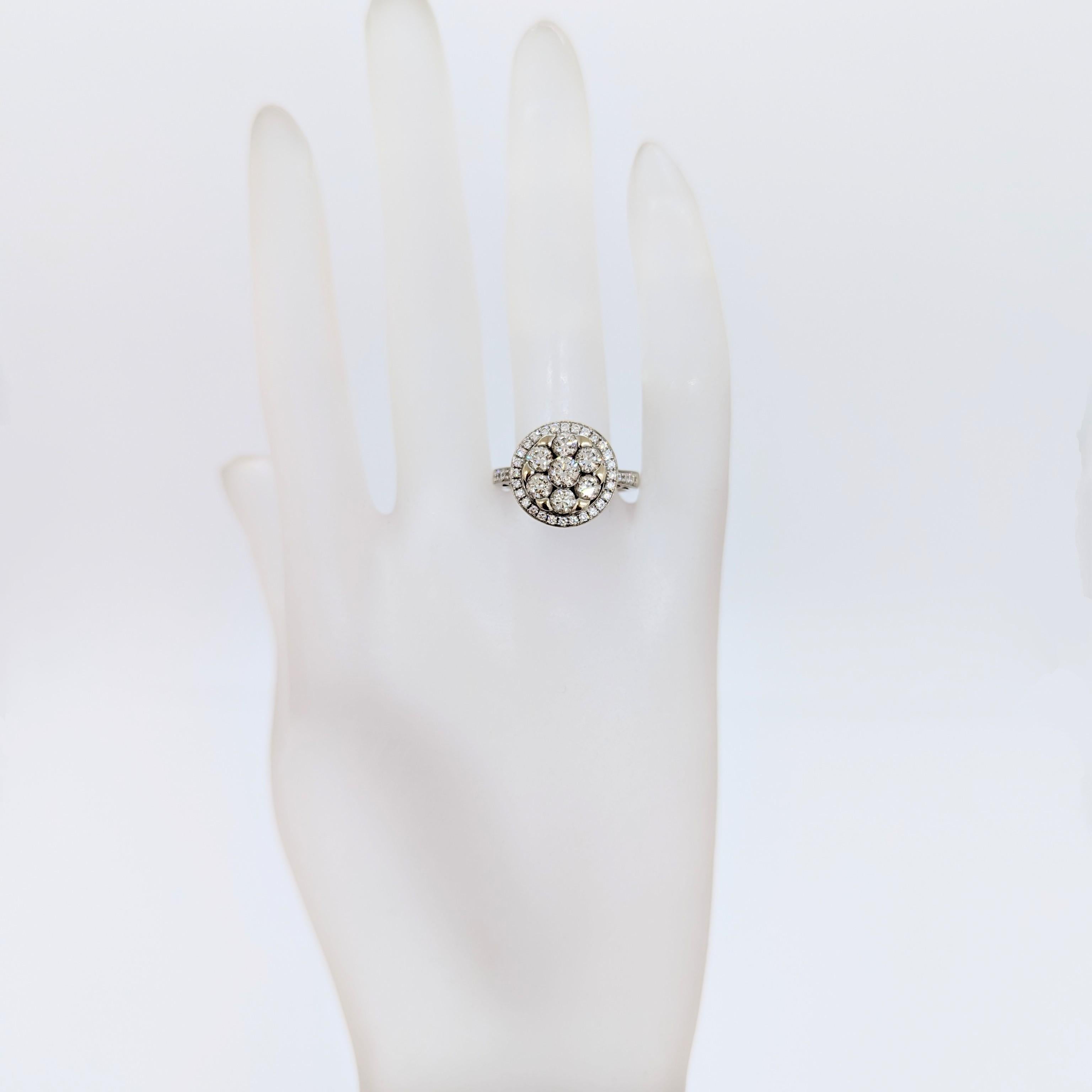 Round Cut White Diamond Round Cluster Ring in 14K White Gold For Sale