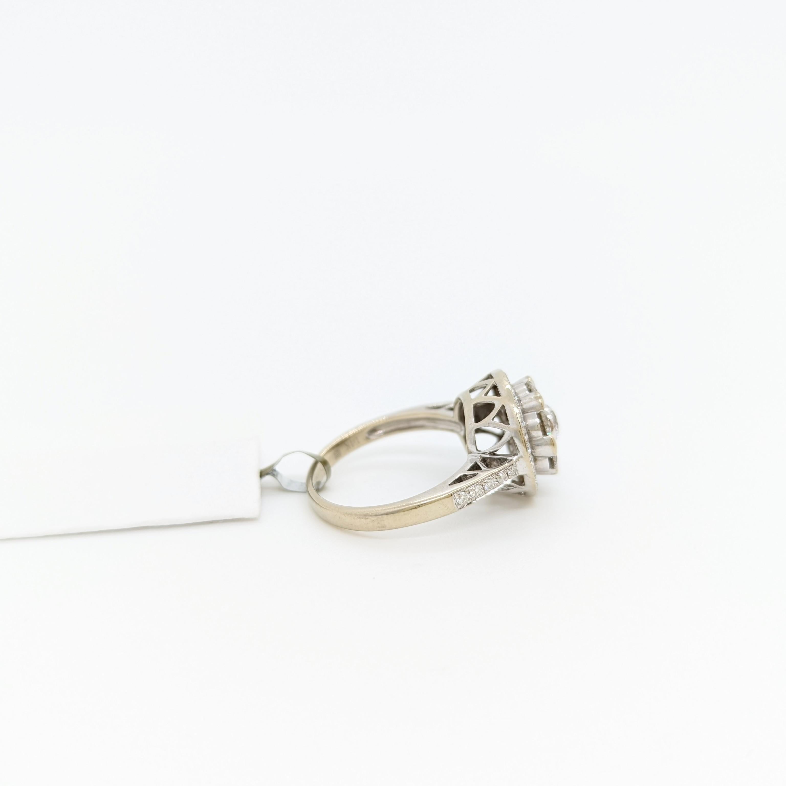 Women's or Men's White Diamond Round Cluster Ring in 14K White Gold For Sale