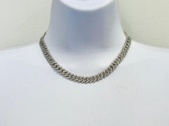 White Diamond Round Cuban Chain Necklace in 14K white Gold