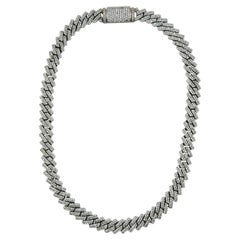 White Diamond Round Cuban Chain Necklace in 14K white Gold