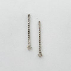 White Diamond Round Dangle Earrings in 14K White Gold