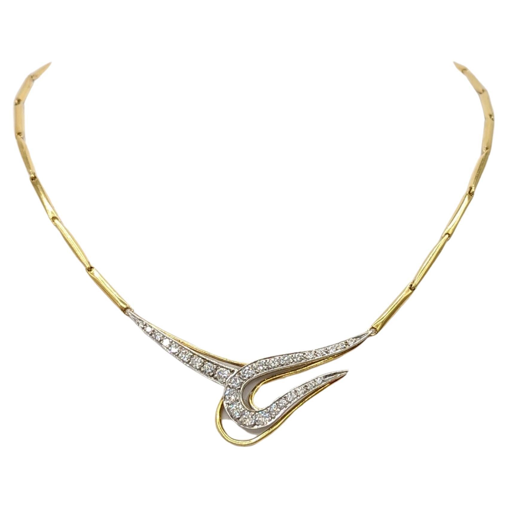 White Diamond Round Design Necklace in 18K 2 Tone Gold For Sale
